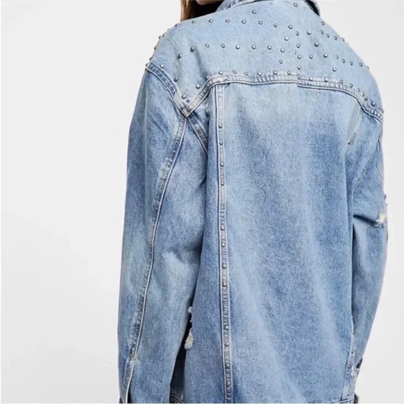 Free People Studded Denim Trucker Jacket - Picture 2 of 9